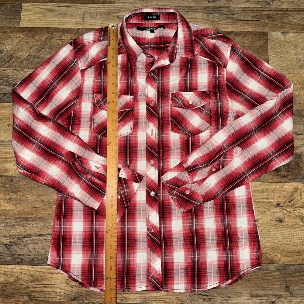 Carbon Red Plaid Button Up Shirt Size Large Slim Fit